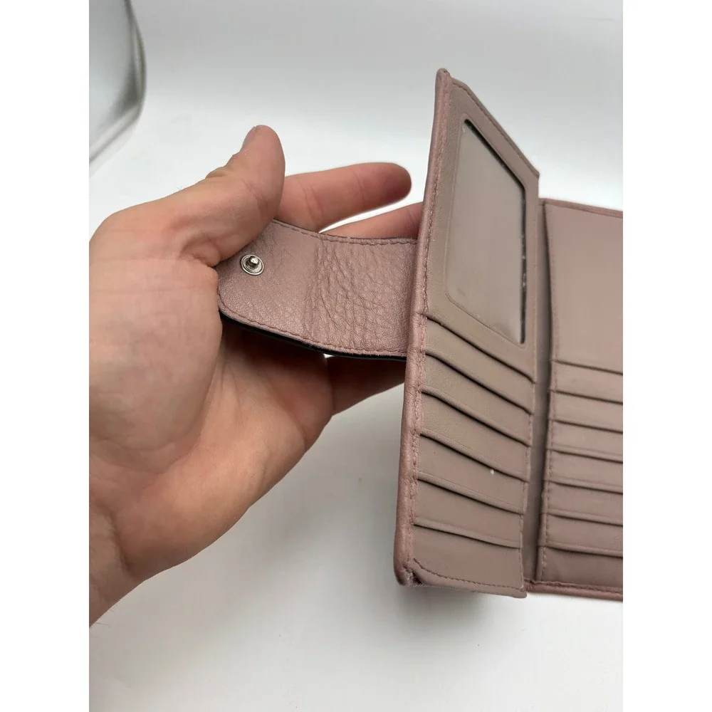 Vintage Coach Mauve Leather Checkbook Wallet Pleated Pink Silver Carriage Logo